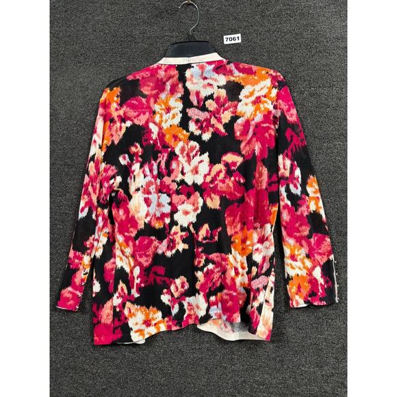 Chico's Open Front Cardigan Sweater Womens Size 1 US M Raspberry Red Floral - Picture 2 of 8